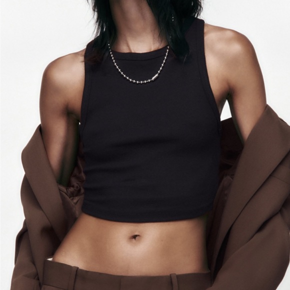 Zara Black Ribbed Tank Top - Picture 1 of 11
